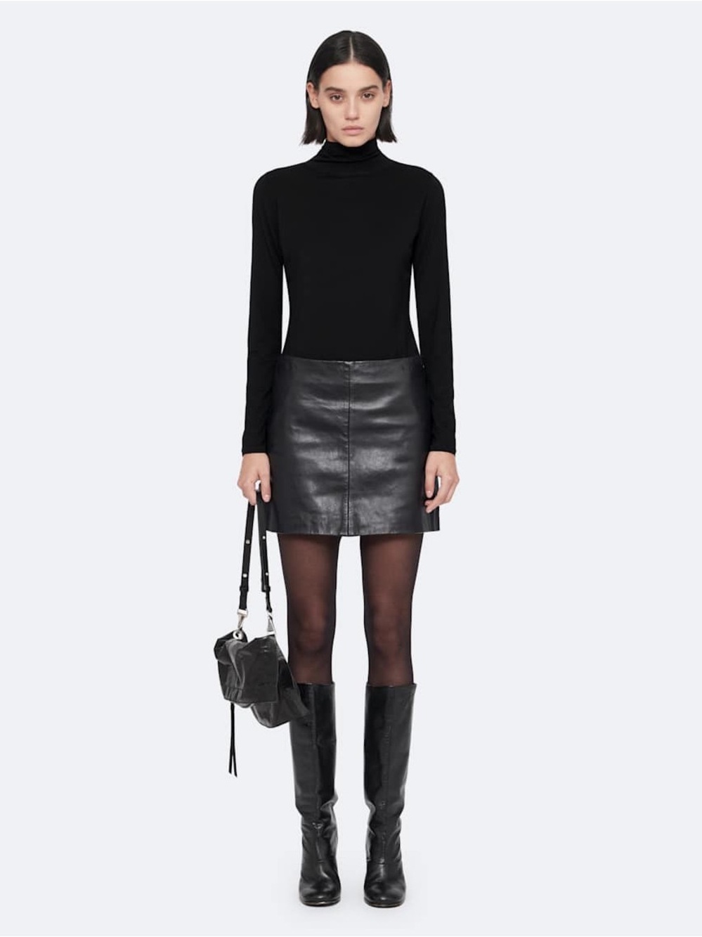 AllSaints Black Leather Mini Skirt